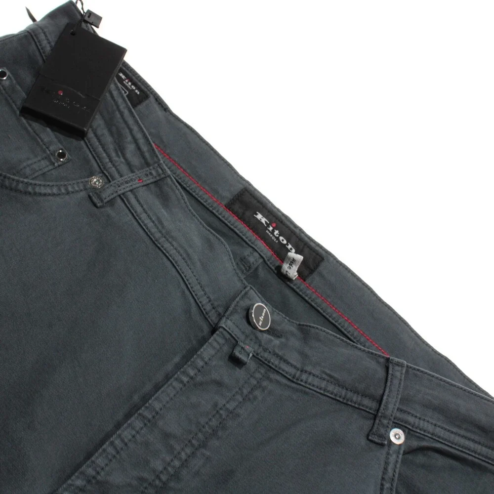 Kiton NWT Five Pocket Jean Cut Pants Size 40 US in Gray Lyocell & Cotton Blend